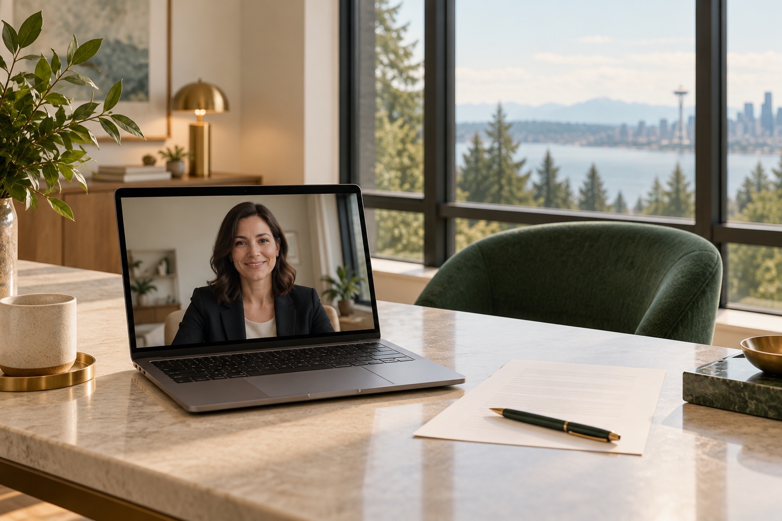 Illustration of a laptop prepared for a professional video appointment